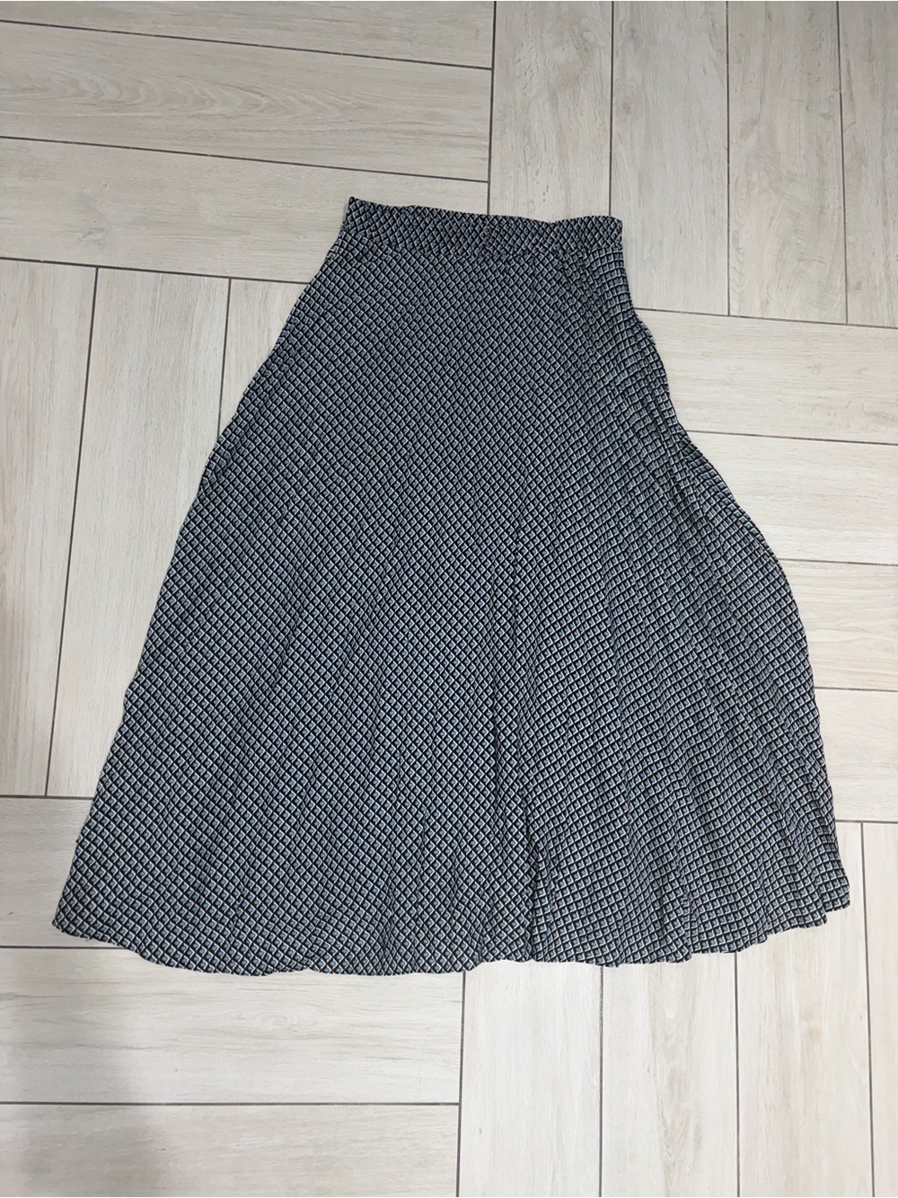 Black and White Patterned A-Line Midi Skirt with hints of blue